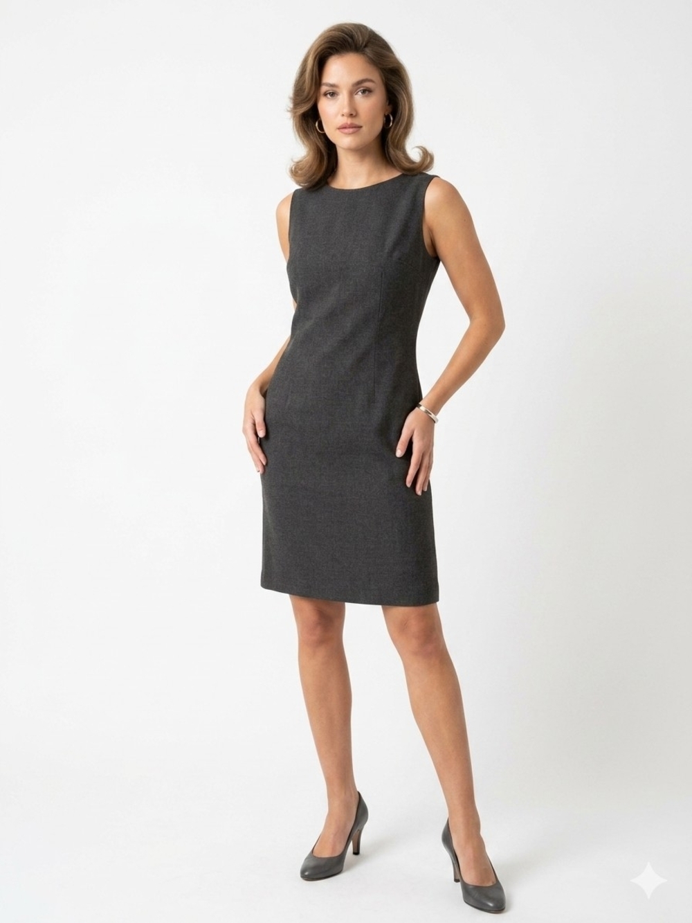 Vintage Geri C. Charcoal Grey Tank Sheath Dress Sleek Office Staple Mod M /VTG L